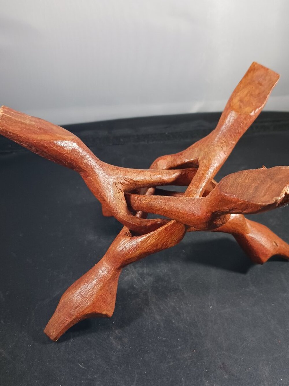 Vintage Hand Carved Wood Folding Tripod Stand